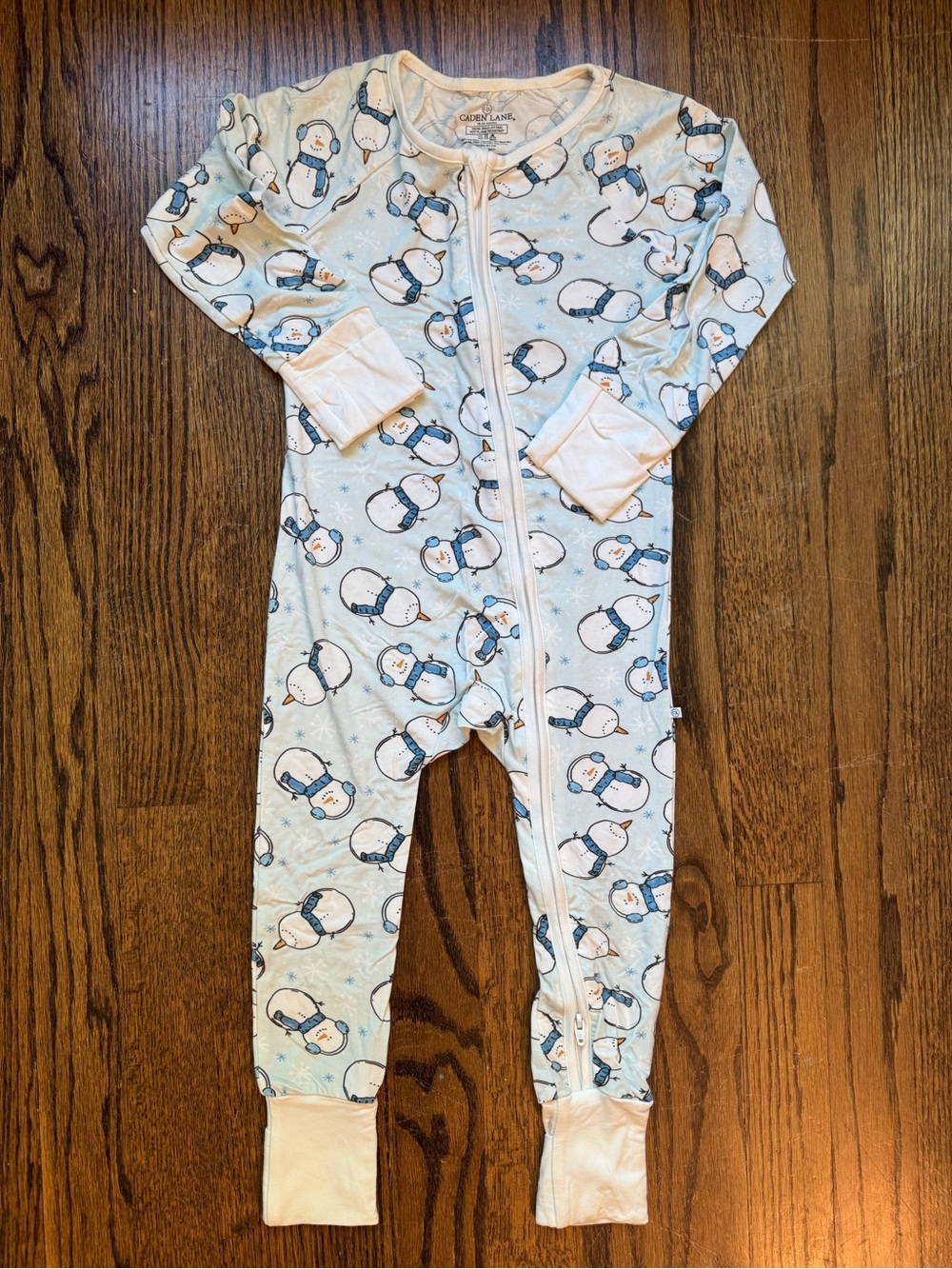Caden Lane Zip Up Bamboo Blue Snowmen Pajamas
